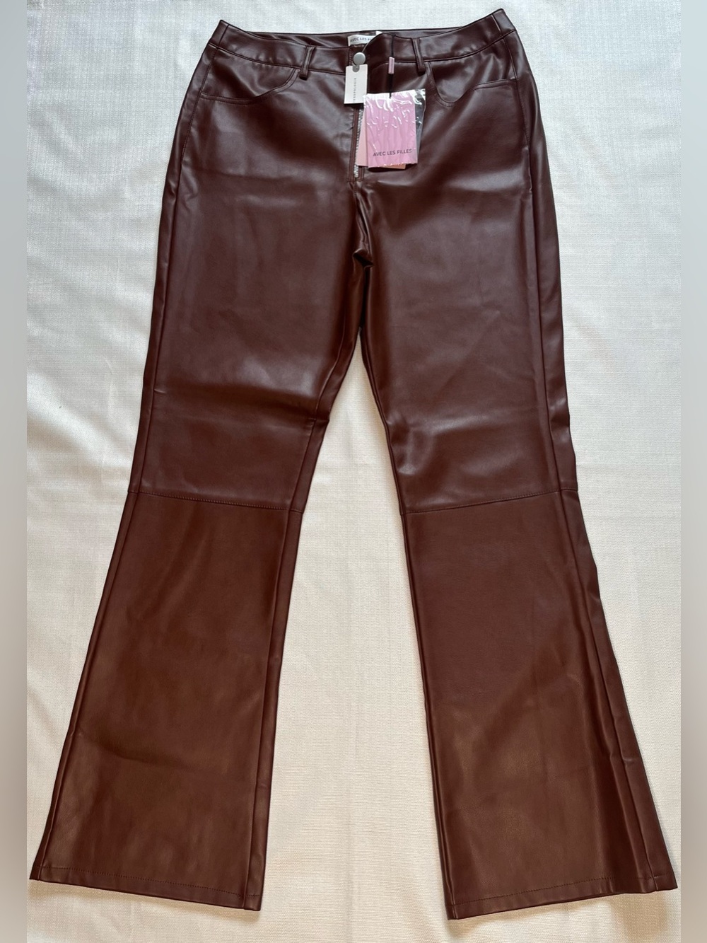 Anthropologie Avec Les Filles Pants Brown Faux Leather High Rise Flare Y2K 70s